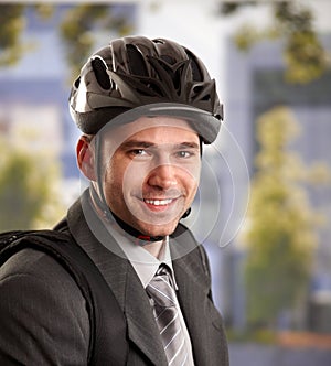 Businessman going to work by bike