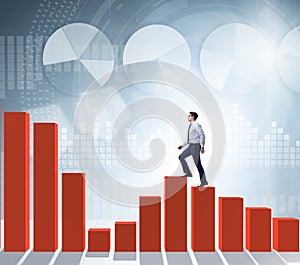 Businessman going up the bar chart in growth concept