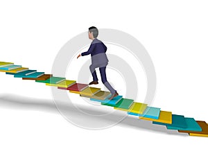 Businessman Going Up Shows Stair Steps And Progress