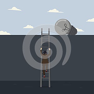 Businessman going up stairs with bulb off vector illustration