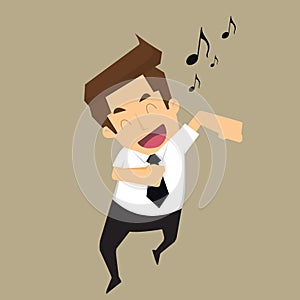 Businessman good-humored rushing singing