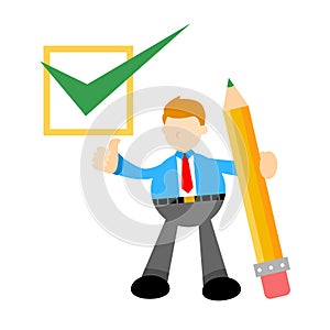 businessman and green checklist cartoon doodle flat design vector illustration