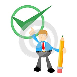 businessman and green checklist cartoon doodle flat design vector illustration