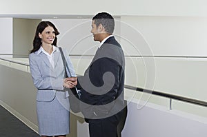 Businessman Greeting Female Colleague In Office photo