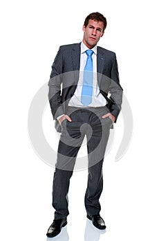 Businessman grey pinstripe suit isolated