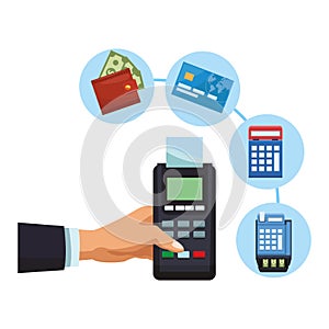 Businessman hand with card reader and eletronic payments