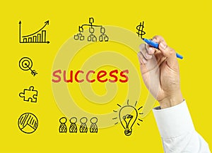 Businessman hand drawing business success concept