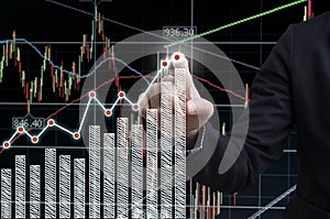 Businessman hand with drawing graph chart and business strategy