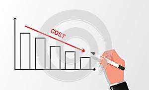 Businessman hand drawing graph cost reduction vector illustration