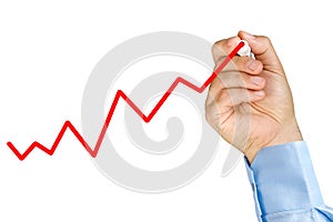 Businessman hand drawing upward graph