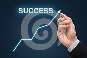 Businessman hand draws business success graph concept