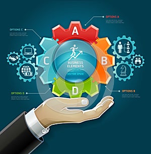 Businessman hand and Gears diagram symbol.