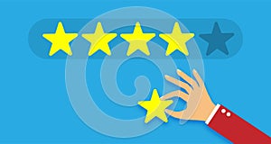 Businessman hand giving five star rating, Feedback concept vector illustration flat style