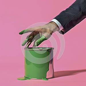 businessman hand with green paint, generative AI