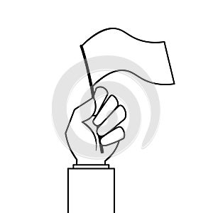 Businessman hand holding blank flag line icon