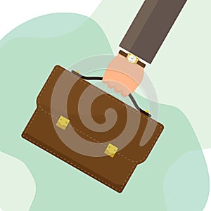 Businessman hand holding briefcase. Vector illustration