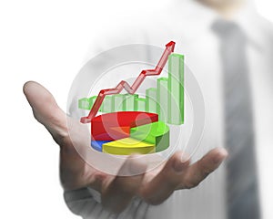 Businessman hand holding business statistic analytics chart