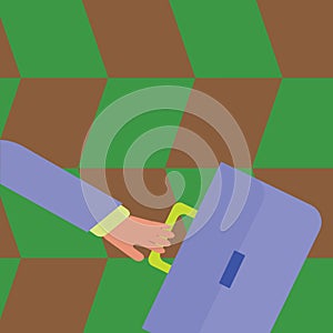 Businessman Hand Holding Colorful Briefcase and Arm Swayed Farther Back is In A Hurry. Creative Background Idea for New