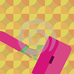 Businessman Hand Holding Colorful Briefcase and Arm Swayed Farther Back is In A Hurry. Creative Background Idea for New