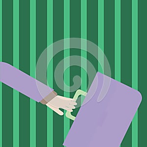 Businessman Hand Holding Colorful Briefcase and Arm Swayed Farther Back is In A Hurry. Creative Background Idea for New