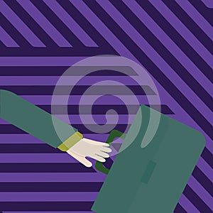 Businessman Hand Holding Colorful Briefcase and Arm Swayed Farther Back is In A Hurry. Creative Background Idea for New