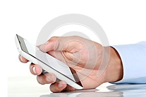 Businessman Hand holding mobile smart phone with blank screen