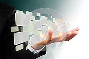 Businessman hand holding with streaming images