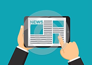 Businessman hand holding tablet to reading news on screen, Online media business concept