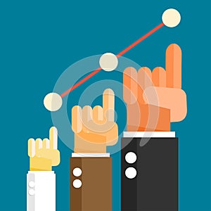 Businessman hand lifting up growth business graph.