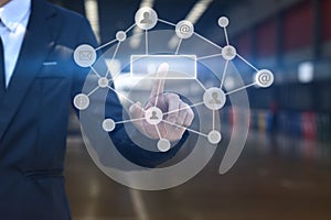 Businessman hand pressing blank button