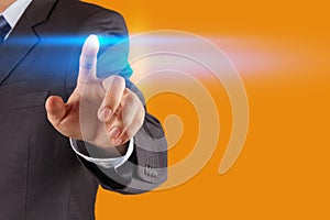 Businessman hand pressing button