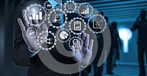 Businessman hand pressing an imaginary button