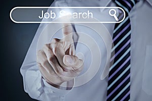 Businessman hand pressing job search button