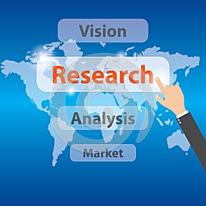 Businessman hand pressing research. Vector concept research