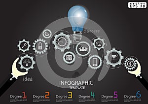 Businessman hand propel cog Success modern Idea and Concept Vector illustration Infographic template with Bulb