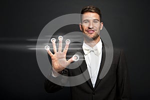 Businessman hand pushing screen
