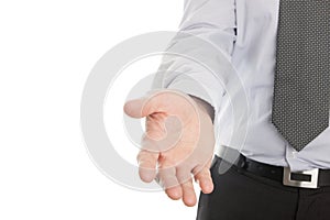 Businessman hand reaching to help or collect