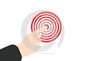 Businessman hand. right forefinger pointing to the target concept in on white background