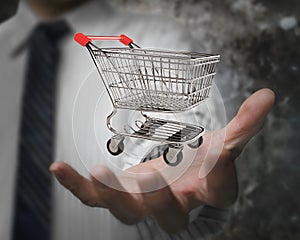 Businessman hand showing empty shopping cart