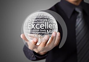 Businessman hand showing excellence word photo
