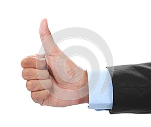 Businessman hand showing thumbs up sign