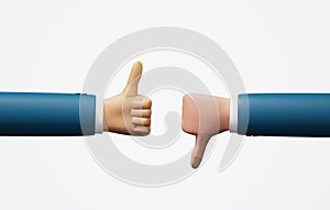 Businessman hand thumbs up and down on white background