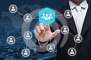 Businessman hand touch businessman icon network - HR,HRM,MLM