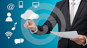 Businessman hand touch cloud computing concept
