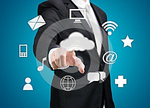 Businessman hand touch cloud computing concept