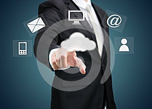 Businessman hand touch cloud computing concept