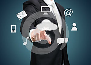 Businessman hand touch cloud computing concept