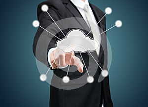 Businessman hand touch cloud computing concept