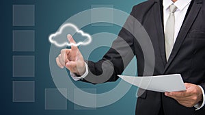 Businessman hand touch cloud computing concept