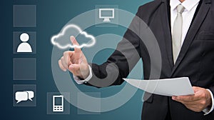 Businessman hand touch cloud computing concept